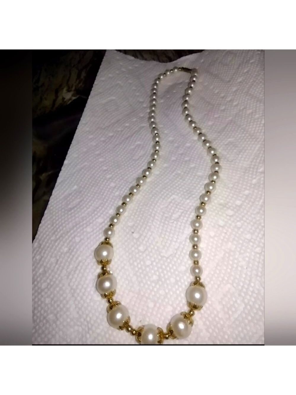 Faux Pearl and Gold Tone Bead Spacers Necklace 18"